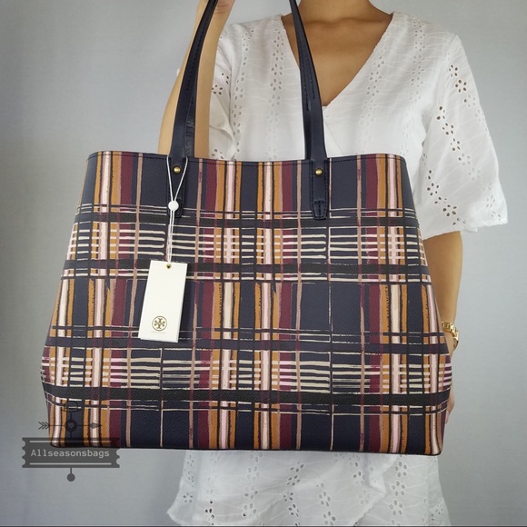 Tory Burch Kerrington Square Tote Philly Plaid Bag - Picture 3 of 8